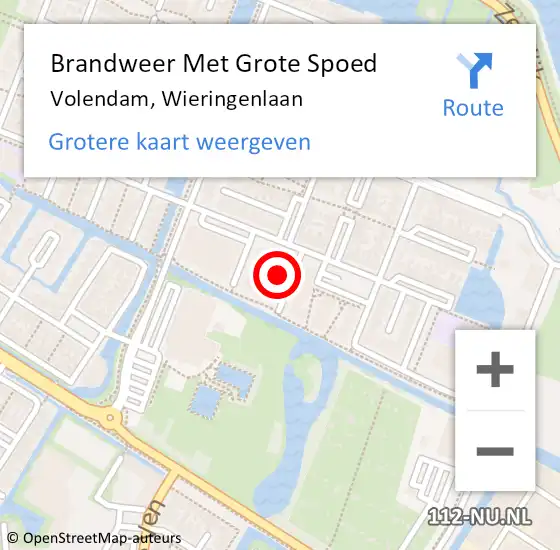 Locatie op kaart van de 112 melding: Brandweer Met Grote Spoed Naar Volendam, Wieringenlaan op 18 februari 2024 23:13