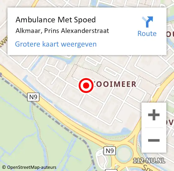 Locatie op kaart van de 112 melding: Ambulance Met Spoed Naar Alkmaar, Prins Alexanderstraat op 18 februari 2024 23:47
