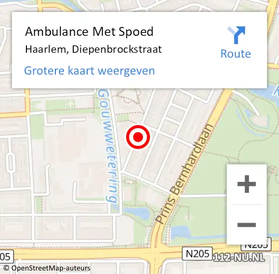 Locatie op kaart van de 112 melding: Ambulance Met Spoed Naar Haarlem, Diepenbrockstraat op 19 februari 2024 01:48