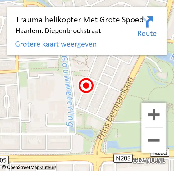 Locatie op kaart van de 112 melding: Trauma helikopter Met Grote Spoed Naar Haarlem, Diepenbrockstraat op 19 februari 2024 01:52