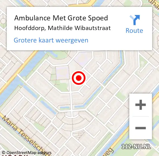 Locatie op kaart van de 112 melding: Ambulance Met Grote Spoed Naar Hoofddorp, Mathilde Wibautstraat op 19 februari 2024 02:16