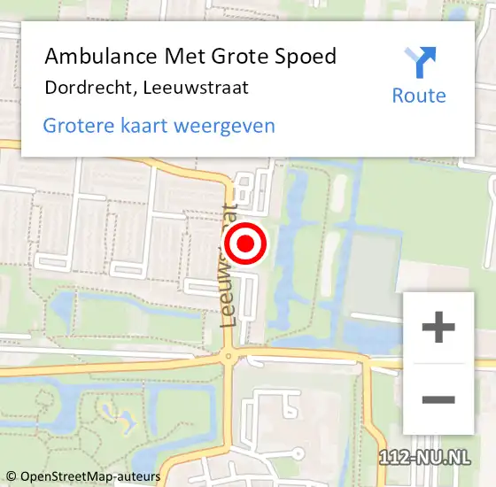 Locatie op kaart van de 112 melding: Ambulance Met Grote Spoed Naar Dordrecht, Leeuwstraat op 19 februari 2024 02:41