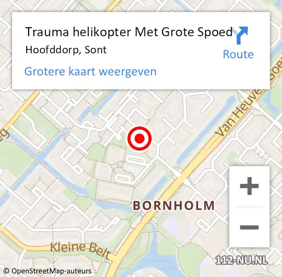 Locatie op kaart van de 112 melding: Trauma helikopter Met Grote Spoed Naar Hoofddorp, Sont op 19 februari 2024 03:14