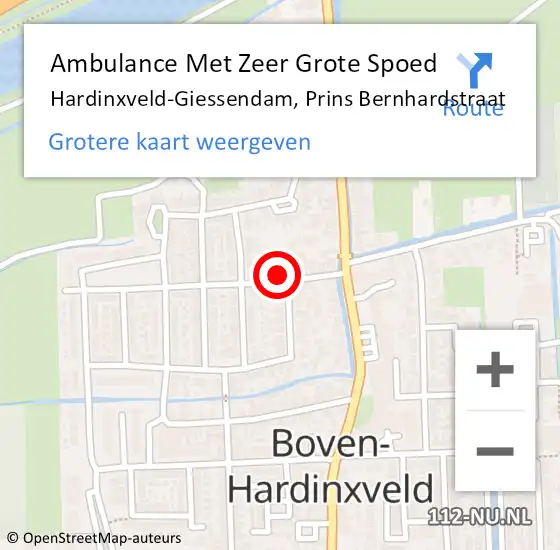 Locatie op kaart van de 112 melding: Ambulance Met Zeer Grote Spoed Naar Hardinxveld-Giessendam, Prins Bernhardstraat op 19 februari 2024 04:43