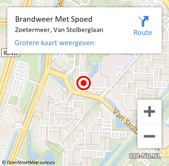 Locatie op kaart van de 112 melding: Brandweer Met Spoed Naar Zoetermeer, Van Stolberglaan op 19 februari 2024 05:49