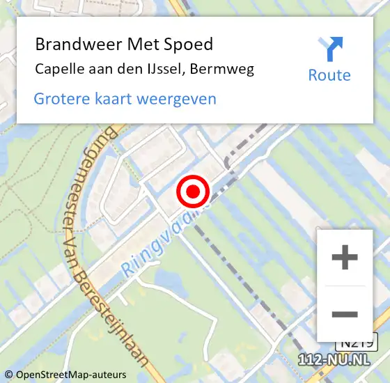 Locatie op kaart van de 112 melding: Brandweer Met Spoed Naar Capelle aan den IJssel, Bermweg op 19 februari 2024 07:07