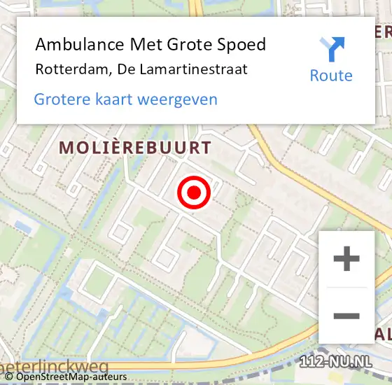 Locatie op kaart van de 112 melding: Ambulance Met Grote Spoed Naar Rotterdam, De Lamartinestraat op 19 februari 2024 07:09