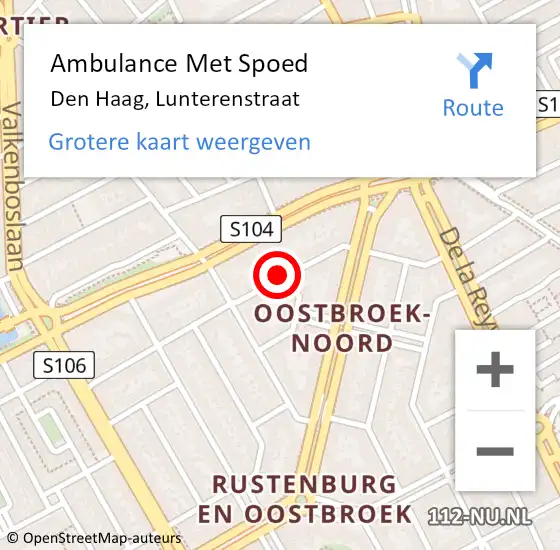Locatie op kaart van de 112 melding: Ambulance Met Spoed Naar Den Haag, Lunterenstraat op 19 februari 2024 07:29