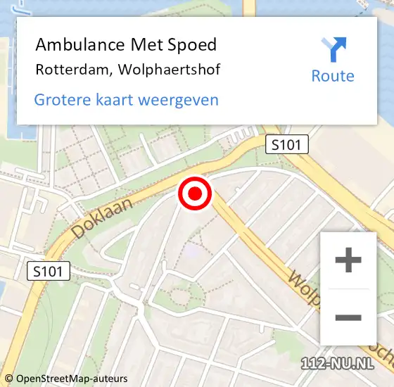 Locatie op kaart van de 112 melding: Ambulance Met Spoed Naar Rotterdam, Wolphaertshof op 19 februari 2024 07:55