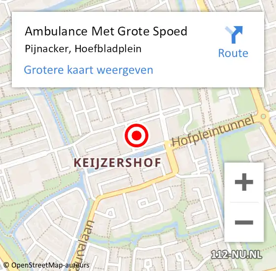 Locatie op kaart van de 112 melding: Ambulance Met Grote Spoed Naar Pijnacker, Hoefbladplein op 19 februari 2024 08:41