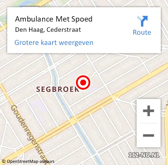 Locatie op kaart van de 112 melding: Ambulance Met Spoed Naar Den Haag, Cederstraat op 19 februari 2024 08:42