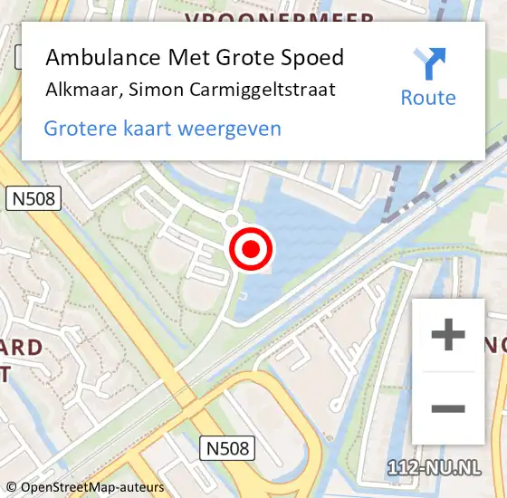 Locatie op kaart van de 112 melding: Ambulance Met Grote Spoed Naar Alkmaar, Simon Carmiggeltstraat op 19 februari 2024 08:56