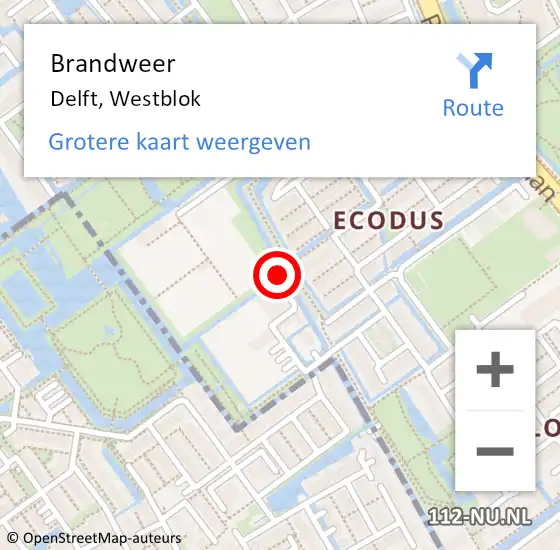 Locatie op kaart van de 112 melding: Brandweer Delft, Westblok op 19 februari 2024 08:59