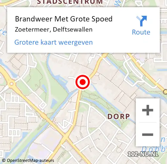 Locatie op kaart van de 112 melding: Brandweer Met Grote Spoed Naar Zoetermeer, Delftsewallen op 19 februari 2024 09:03