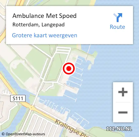 Locatie op kaart van de 112 melding: Ambulance Met Spoed Naar Rotterdam, Langepad op 19 februari 2024 09:41