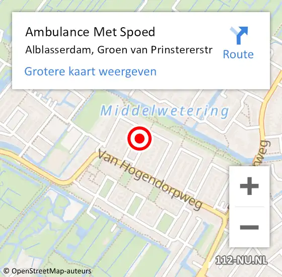 Locatie op kaart van de 112 melding: Ambulance Met Spoed Naar Alblasserdam, Groen van Prinstererstr op 19 februari 2024 09:43