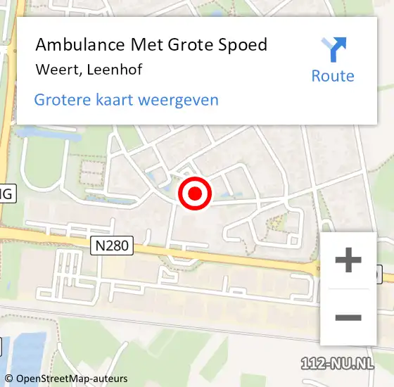 Locatie op kaart van de 112 melding: Ambulance Met Grote Spoed Naar Weert, Leenhof op 19 februari 2024 09:56
