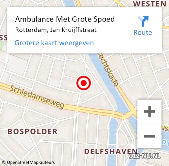 Locatie op kaart van de 112 melding: Ambulance Met Grote Spoed Naar Rotterdam, Jan Kruijffstraat op 19 februari 2024 10:04