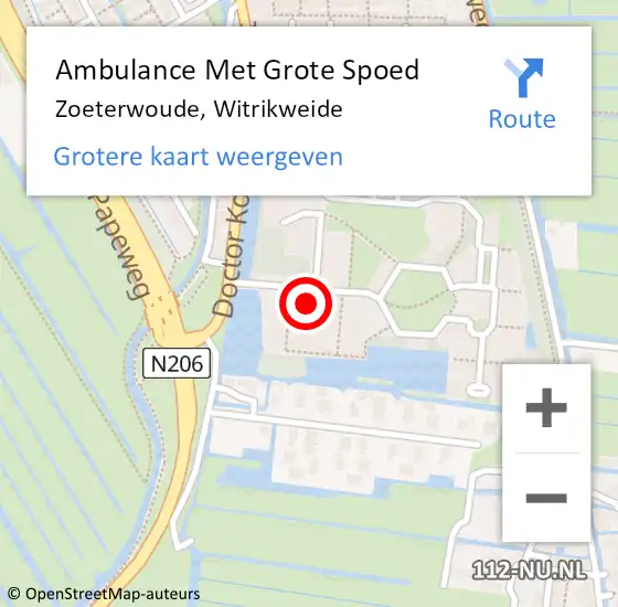 Locatie op kaart van de 112 melding: Ambulance Met Grote Spoed Naar Zoeterwoude, Witrikweide op 19 februari 2024 10:07