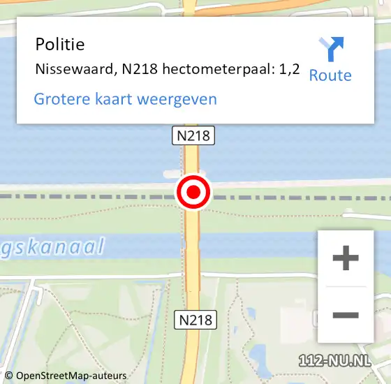 Locatie op kaart van de 112 melding: Politie Nissewaard, N218 hectometerpaal: 1,2 op 19 februari 2024 10:08