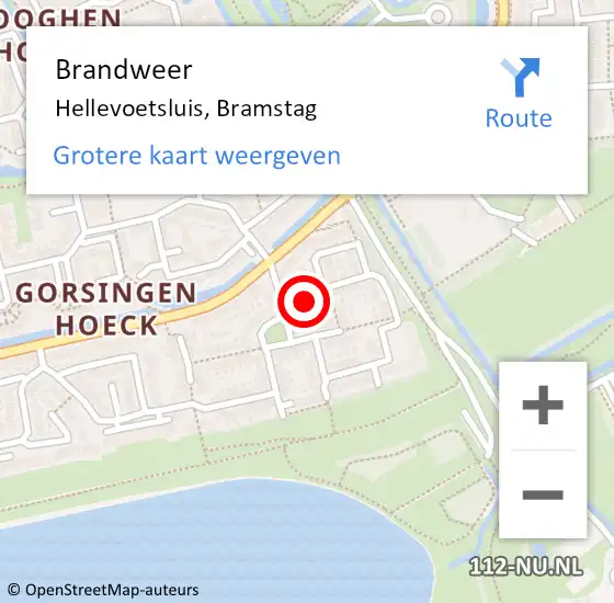 Locatie op kaart van de 112 melding: Brandweer Hellevoetsluis, Bramstag op 19 februari 2024 10:08