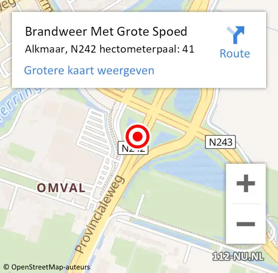 Locatie op kaart van de 112 melding: Brandweer Met Grote Spoed Naar Alkmaar, N242 hectometerpaal: 41 op 19 februari 2024 10:26