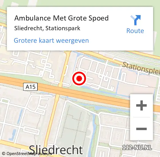 Locatie op kaart van de 112 melding: Ambulance Met Grote Spoed Naar Sliedrecht, Stationspark op 19 februari 2024 10:27