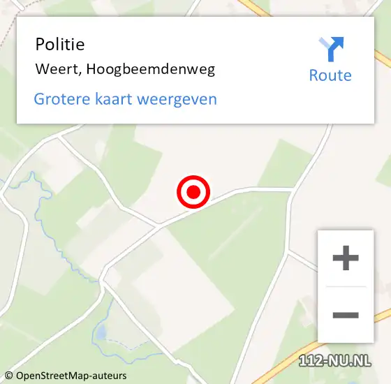 Locatie op kaart van de 112 melding: Politie Weert, Hoogbeemdenweg op 19 februari 2024 10:27