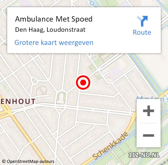 Locatie op kaart van de 112 melding: Ambulance Met Spoed Naar Den Haag, Loudonstraat op 19 februari 2024 10:28