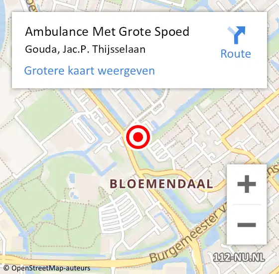 Locatie op kaart van de 112 melding: Ambulance Met Grote Spoed Naar Gouda, Jac.P. Thijsselaan op 19 februari 2024 10:29