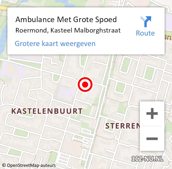 Locatie op kaart van de 112 melding: Ambulance Met Grote Spoed Naar Roermond, Kasteel Malborghstraat op 19 februari 2024 10:47