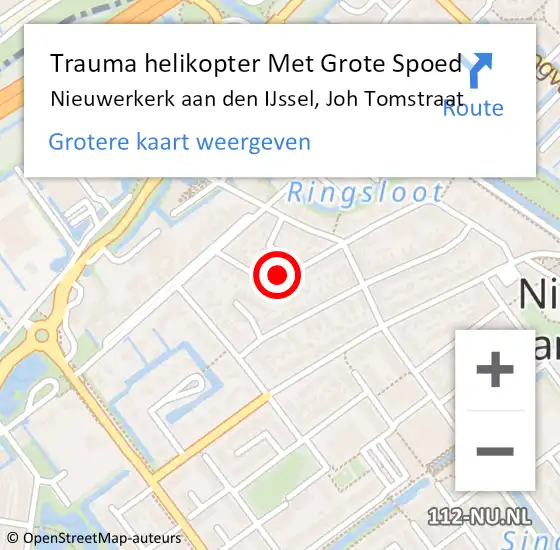 Locatie op kaart van de 112 melding: Trauma helikopter Met Grote Spoed Naar Nieuwerkerk aan den IJssel, Joh Tomstraat op 19 februari 2024 11:17