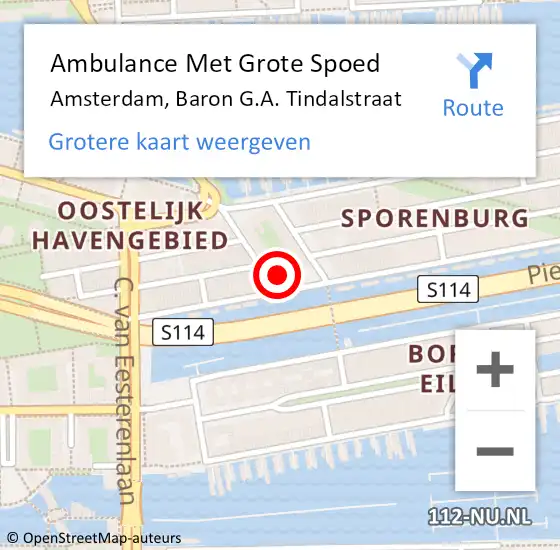 Locatie op kaart van de 112 melding: Ambulance Met Grote Spoed Naar Amsterdam, Baron G.A. Tindalstraat op 19 februari 2024 11:55