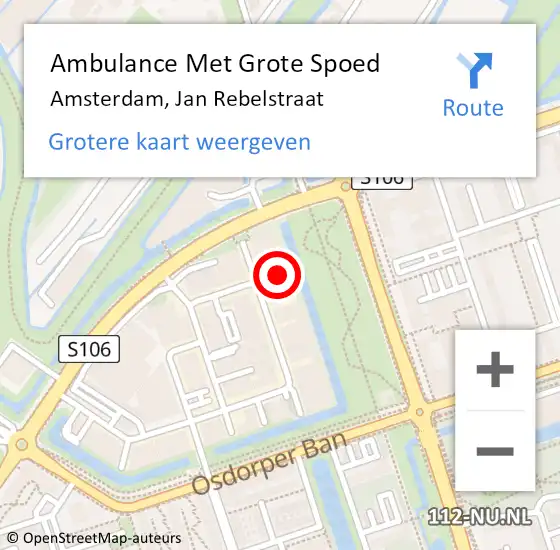 Locatie op kaart van de 112 melding: Ambulance Met Grote Spoed Naar Amsterdam, Jan Rebelstraat op 19 februari 2024 11:56