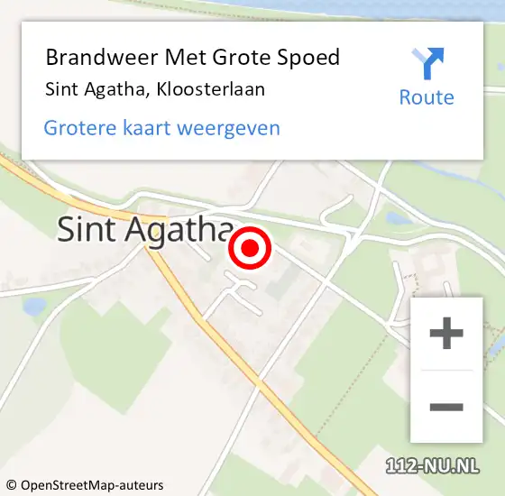 Locatie op kaart van de 112 melding: Brandweer Met Grote Spoed Naar Sint Agatha, Kloosterlaan op 19 februari 2024 12:02