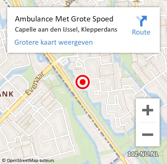 Locatie op kaart van de 112 melding: Ambulance Met Grote Spoed Naar Capelle aan den IJssel, Klepperdans op 19 februari 2024 12:04