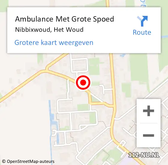 Locatie op kaart van de 112 melding: Ambulance Met Grote Spoed Naar Nibbixwoud, Het Woud op 19 februari 2024 12:07