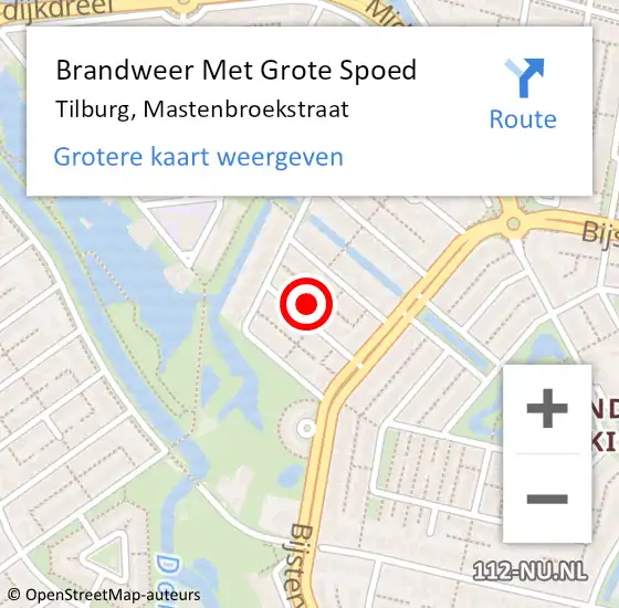 Locatie op kaart van de 112 melding: Brandweer Met Grote Spoed Naar Tilburg, Mastenbroekstraat op 19 februari 2024 12:10