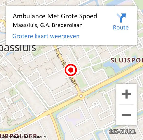Locatie op kaart van de 112 melding: Ambulance Met Grote Spoed Naar Maassluis, G.A. Brederolaan op 19 februari 2024 12:16