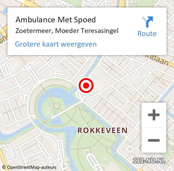 Locatie op kaart van de 112 melding: Ambulance Met Spoed Naar Zoetermeer, Moeder Teresasingel op 19 februari 2024 12:21