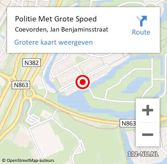 Locatie op kaart van de 112 melding: Politie Met Grote Spoed Naar Coevorden, Jan Benjaminsstraat op 19 februari 2024 12:58