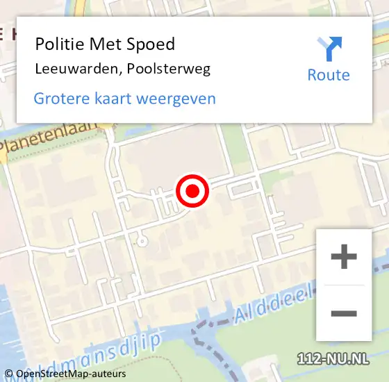 Locatie op kaart van de 112 melding: Politie Met Spoed Naar Leeuwarden, Poolsterweg op 19 februari 2024 13:07