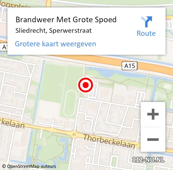 Locatie op kaart van de 112 melding: Brandweer Met Grote Spoed Naar Sliedrecht, Sperwerstraat op 19 februari 2024 13:12