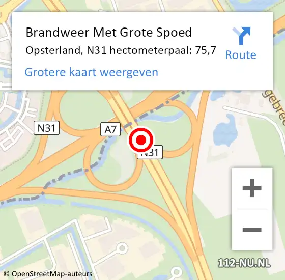 Locatie op kaart van de 112 melding: Brandweer Met Grote Spoed Naar Opsterland, N31 hectometerpaal: 75,7 op 19 februari 2024 13:14