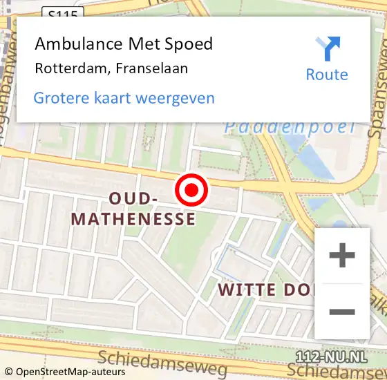 Locatie op kaart van de 112 melding: Ambulance Met Spoed Naar Rotterdam, Franselaan op 19 februari 2024 13:23