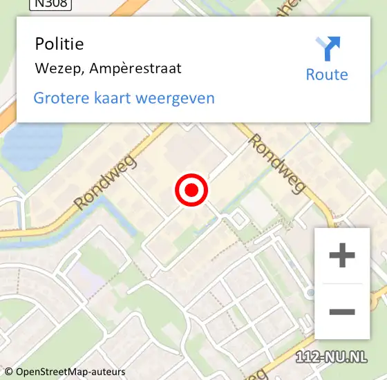 Locatie op kaart van de 112 melding: Politie Wezep, Ampèrestraat op 19 februari 2024 13:27
