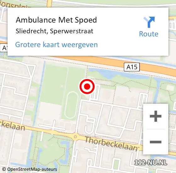 Locatie op kaart van de 112 melding: Ambulance Met Spoed Naar Sliedrecht, Sperwerstraat op 19 februari 2024 13:31