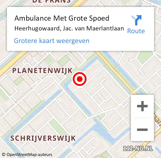 Locatie op kaart van de 112 melding: Ambulance Met Grote Spoed Naar Heerhugowaard, Jac. van Maerlantlaan op 19 februari 2024 13:40