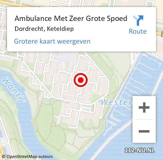 Locatie op kaart van de 112 melding: Ambulance Met Zeer Grote Spoed Naar Dordrecht, Keteldiep op 19 februari 2024 13:42