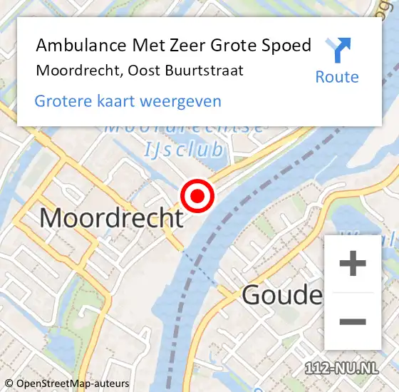 Locatie op kaart van de 112 melding: Ambulance Met Zeer Grote Spoed Naar Moordrecht, Oost Buurtstraat op 19 februari 2024 13:49